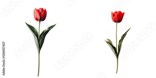 Wallpaper Mural Red Tulip Flowers with Green Leaves on Transparent Background Torontodigital.ca