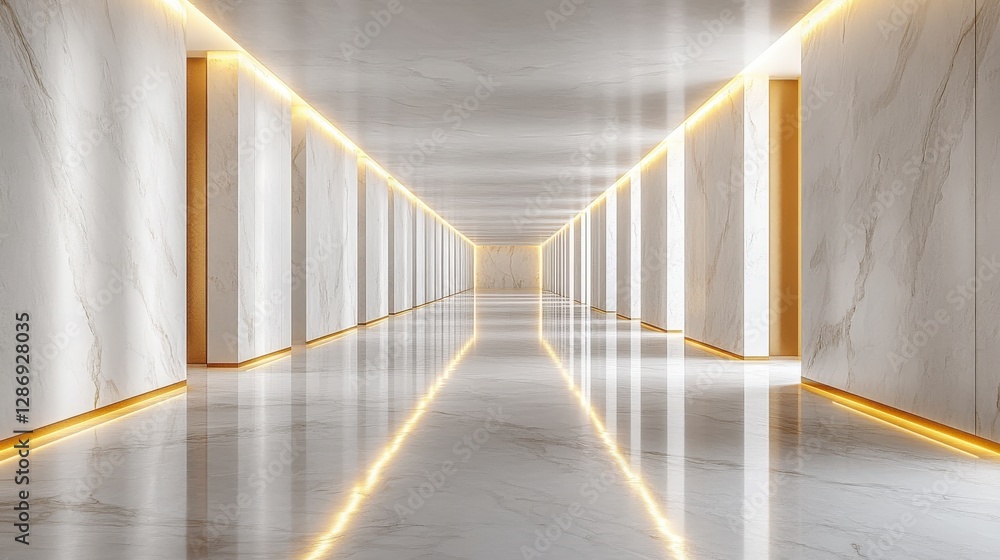 Obraz premium Elegant Modern Hallway with Glamorous Lighting and Marble Finish