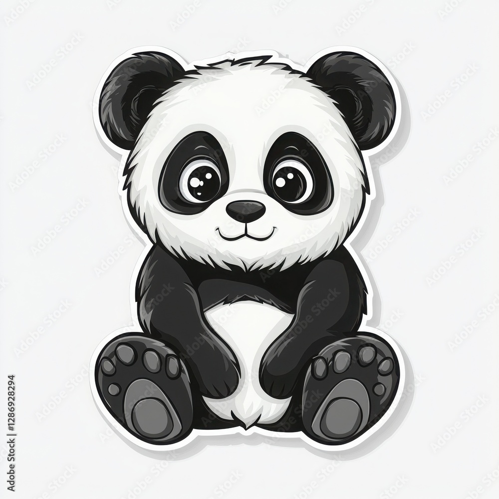 Adorable cartoon panda bear sitting. Black and white illustration, perfect for kids' designs. Adorable cartoon panda bear sitting. Black and white illustration, perfect for kids' designs.