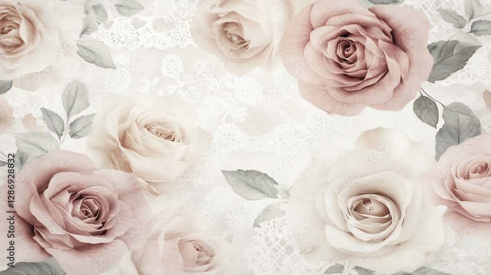 Obraz premium Pastel roses lace background fabric design