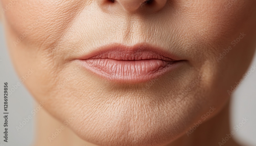 Fototapeta premium Close up of mature womans lips and chin skin