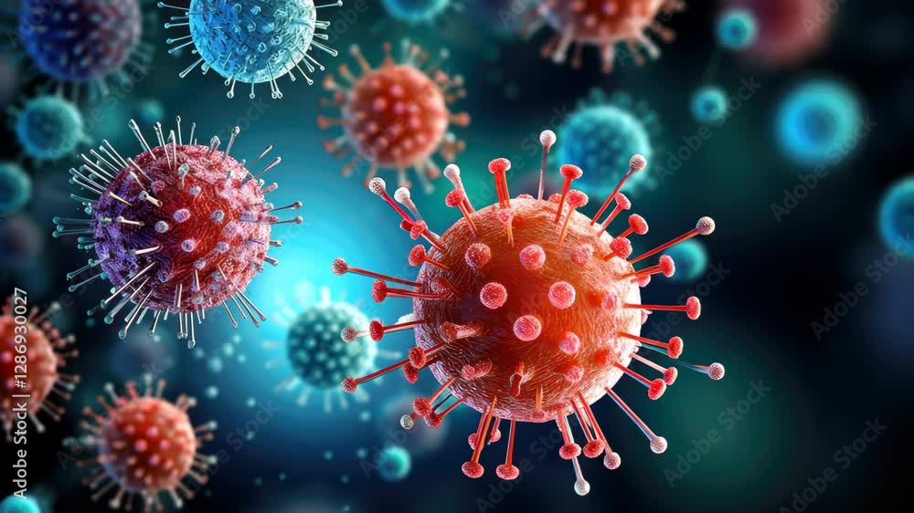 Microscopic videos of colorful viruses display their unique structures and interactions, captured in a lab, highlighting their complexity and diversity Microscopic videos of colorful viruses display their unique structures and interactions, captured in a lab, highlighting their complexity and diversity