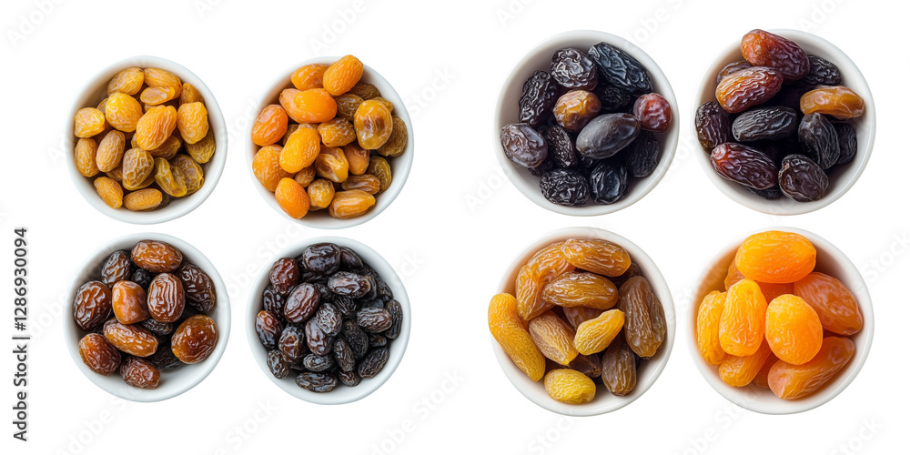Assorted Olives and Dates in Bowls on Transparent Background Assorted Olives and Dates in Bowls on Transparent Background