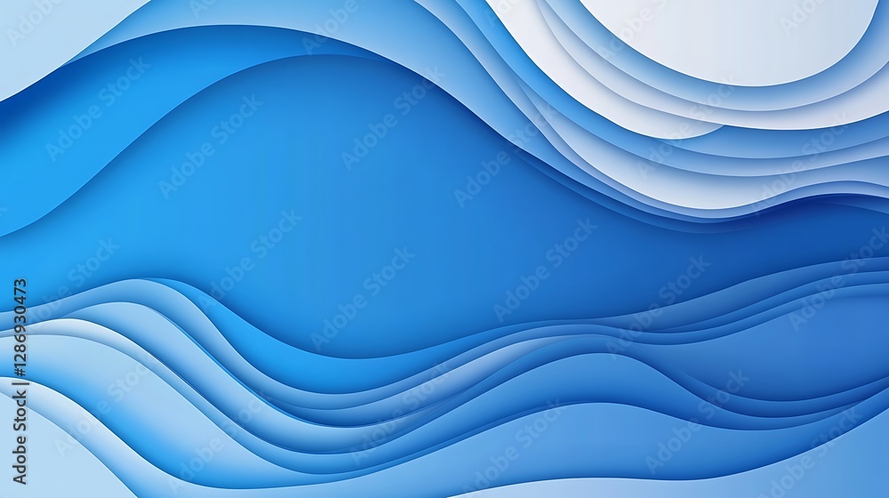 Fototapeta premium Serene Blue Waves: A Digital Papercut Illustration AI Generated