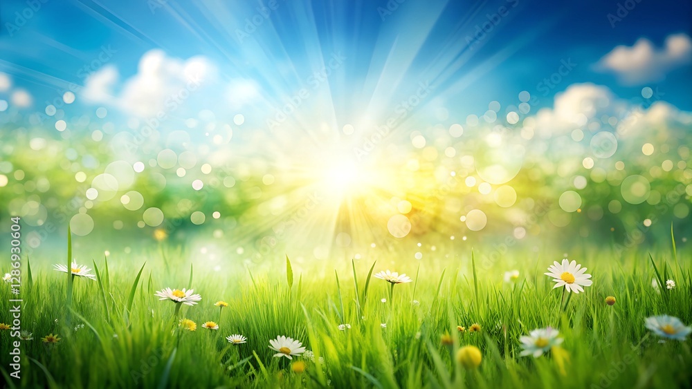Obraz premium spring background with grass and sun