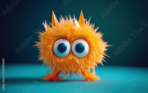 Cute paper monster with origami folds, fuzzy paper texture, big eyes, friendly expression, on electric deep blue background