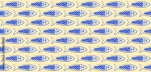 Vector seamless geometric pattern with fish.