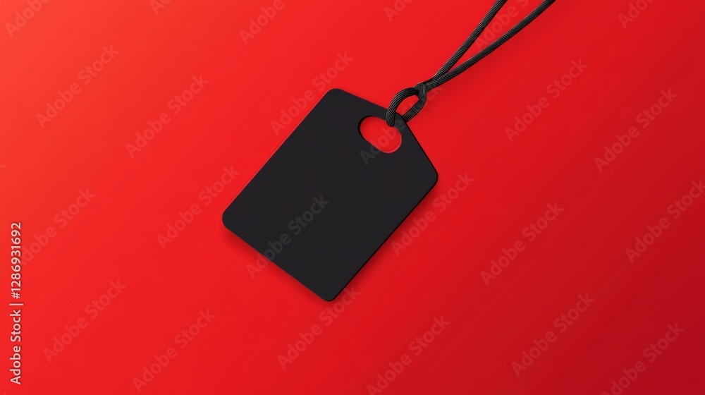 Fototapeta premium Black rectangular luggage tag on bold red background
