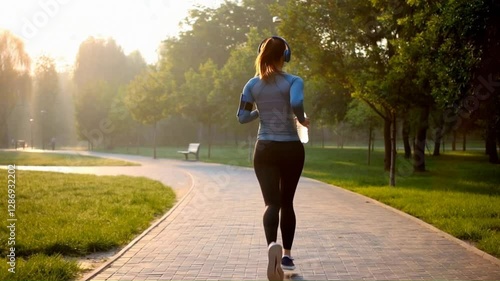 Wallpaper Mural young woman running in the park alone Torontodigital.ca