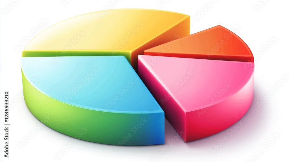 Obraz premium Colorful 3d pie chart with five segments in bright gradient colors