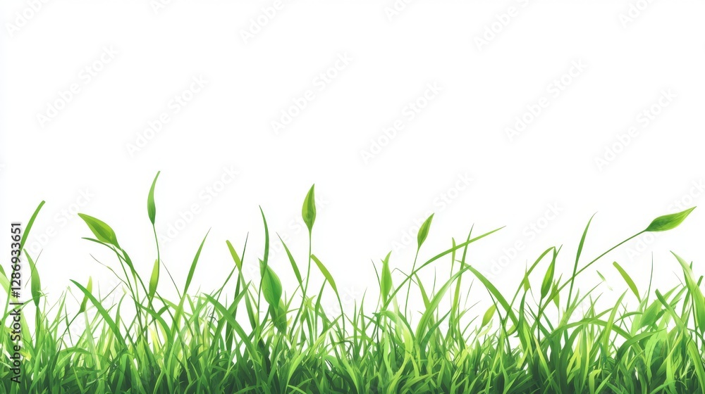 Fototapeta premium Fresh green grass blades against clear white background