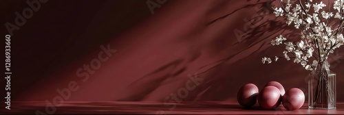 Easter Burgundy 3d background minimalistic mockup with space for text