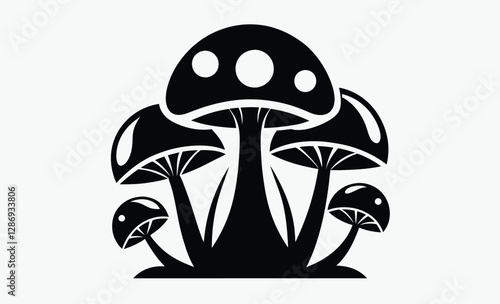 mushrooms silhouette ,mushrooms vector icon illustration, fungi vector icon, edible mushrooms illustration, black and white mushroom design
