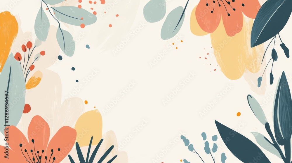 Naklejka premium Colorful floral frame with abstract leaves and flowers on white background