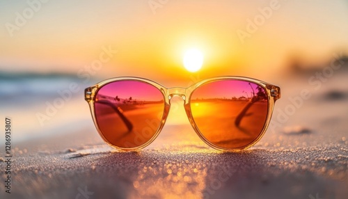 Wallpaper Mural Sunglasses Reflecting Sunset Beach Scene Torontodigital.ca