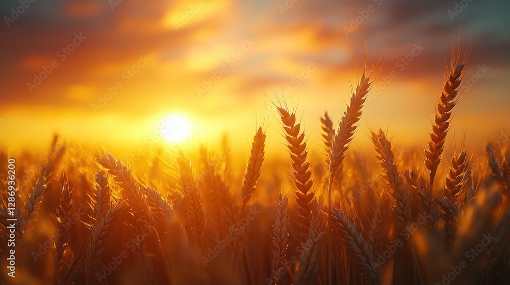 Golden Wheat Field Sunset Dramatic Scene Golden Wheat Field Sunset Dramatic Scene