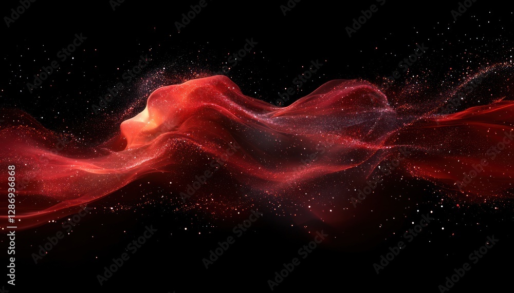 Obraz premium Red Glittering Celestial Wave Abstract Art