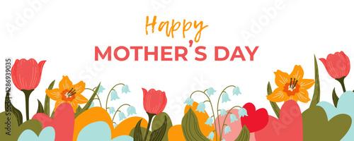  Happy Mother's Day banner. Colorful vector illustration with  flowers .