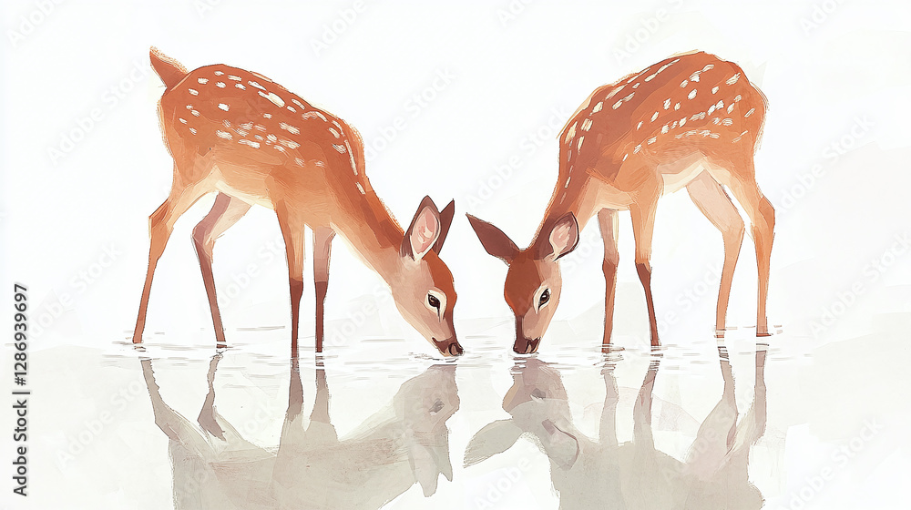 Naklejka premium A pair of deer drinking from a clear stream, inspired by ‘As the deer pants for water’ from Psalms