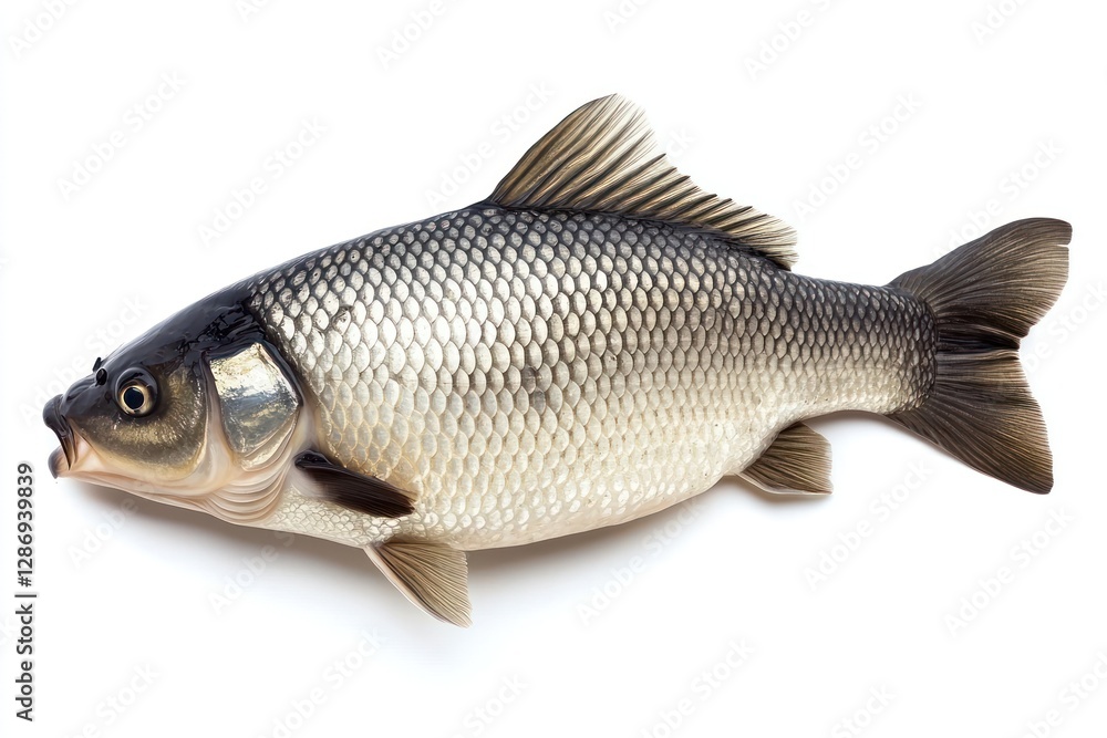 A Single Silver Carp Fish Isolated on White Background A Single Silver Carp Fish Isolated on White Background