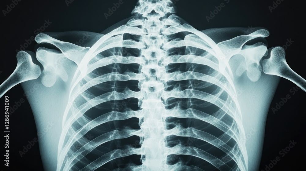 Detailed X-Ray of Upper Spine and Rib Cage Detailed X-Ray of Upper Spine and Rib Cage