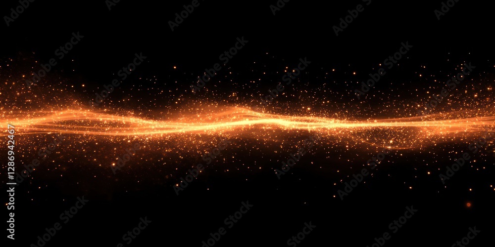 Obraz premium Glowing Orange Particles Flowing Across Dark Background