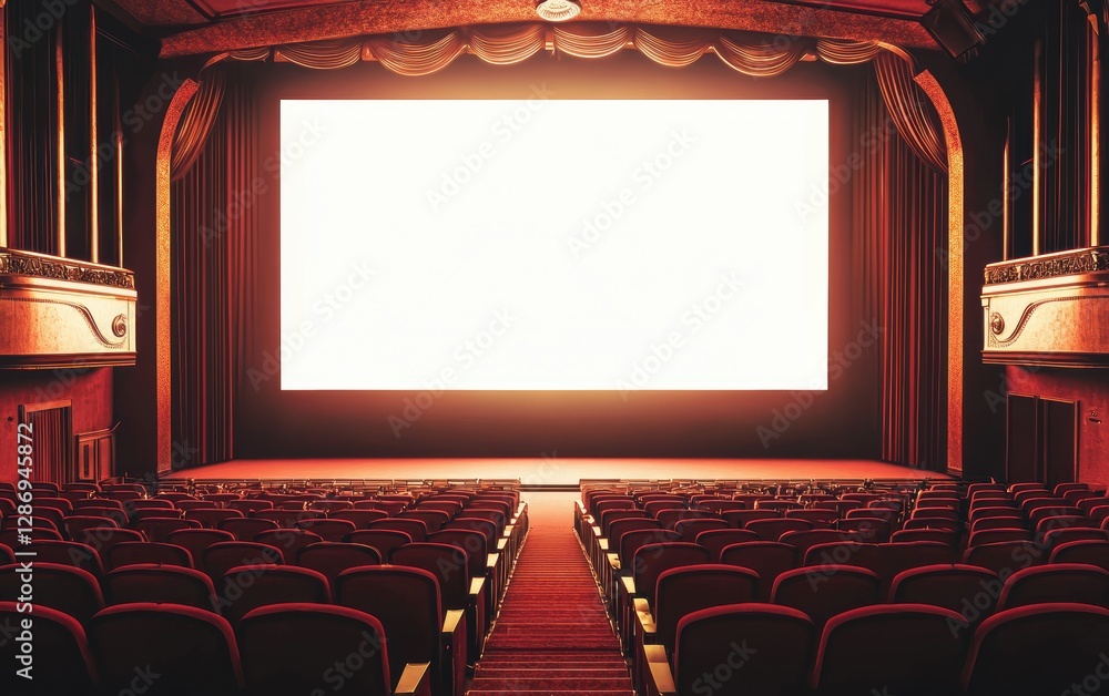 Fototapeta premium Empty blank advertising panel at theater entrance; digital OOH vertical billboard