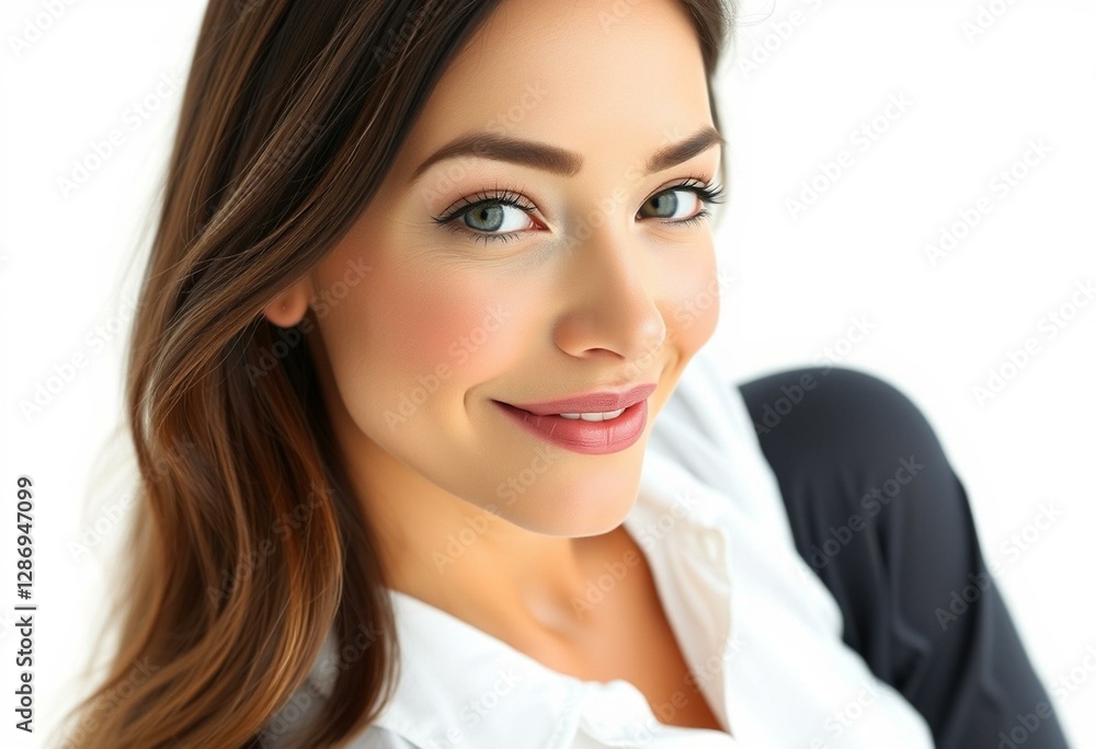 Photorealistic portrait of a woman with neutral makeup and simple clothing Photorealistic portrait of a woman with neutral makeup and simple clothing