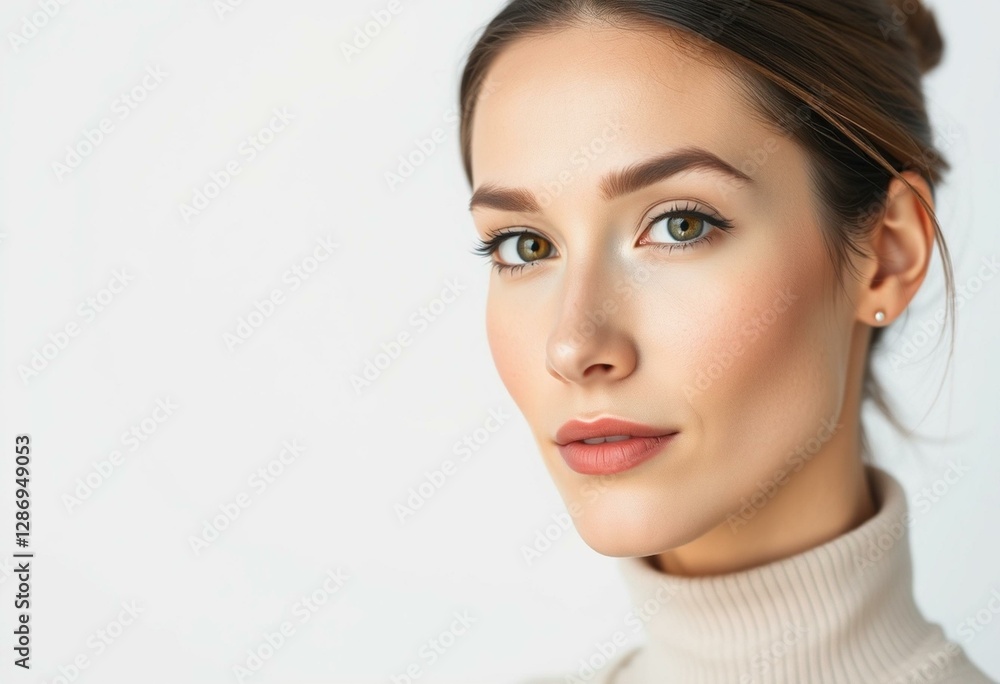 Obraz premium Photorealistic portrait of a woman with neutral makeup and simple clothing