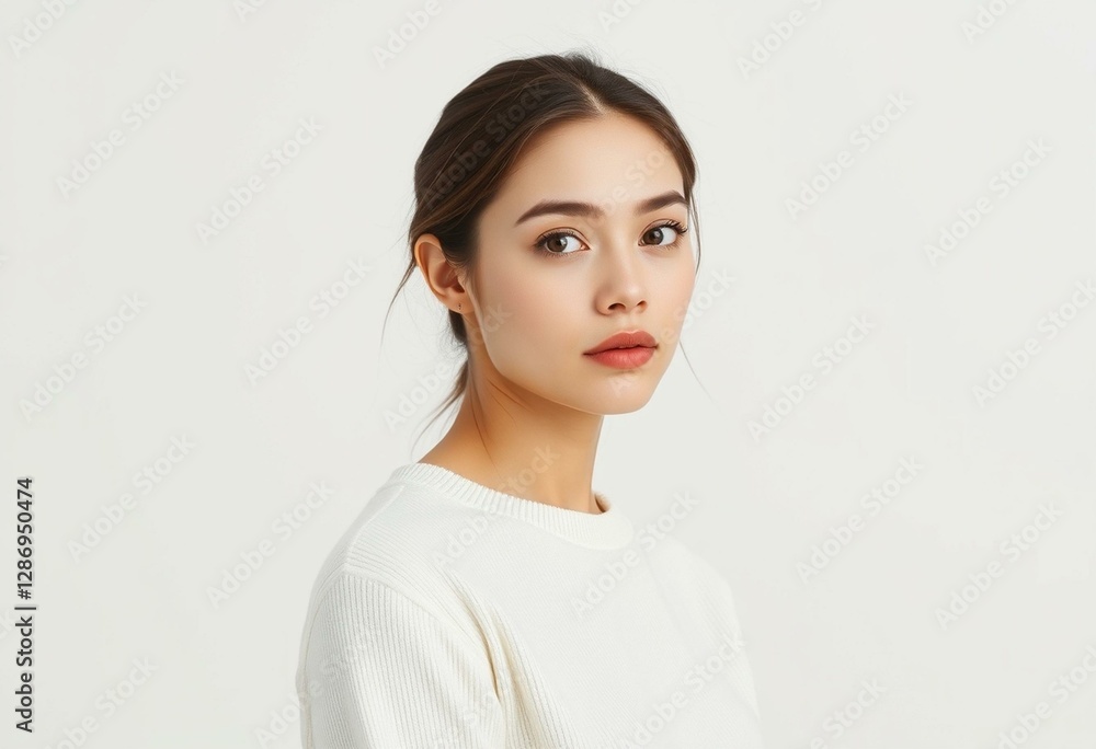 Female portrait with neutral makeup and simple clothing Female portrait with neutral makeup and simple clothing