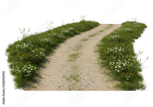Hill path with green grass on both sides isolated on transparent background, hill path png, path cutout