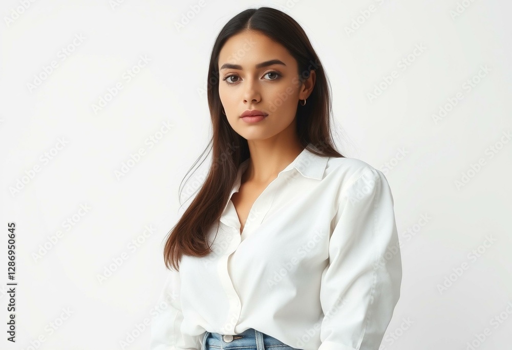 Female portrait with neutral makeup and simple clothing Female portrait with neutral makeup and simple clothing