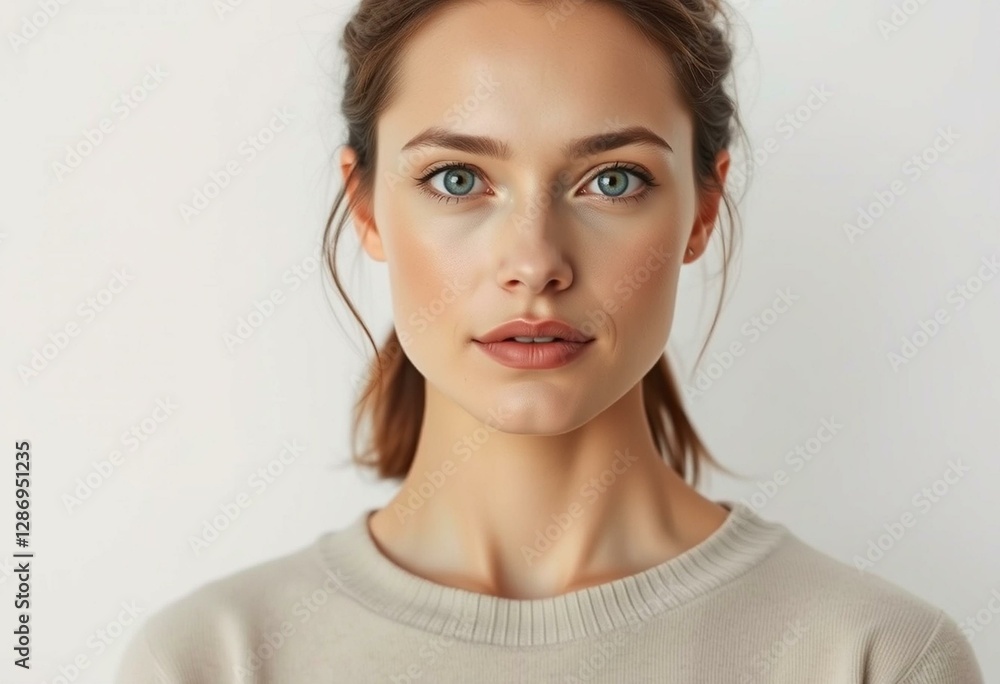 Photorealistic portrait of a woman with neutral makeup Photorealistic portrait of a woman with neutral makeup