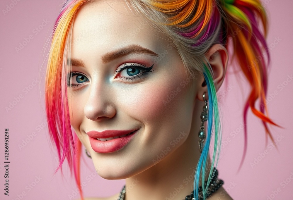 Portrait of a bold and confident female with rainbow-dyed hair Portrait of a bold and confident female with rainbow-dyed hair