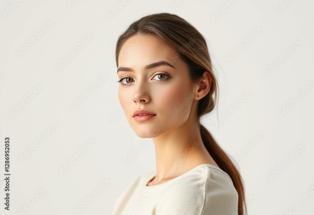 Female portrait with neutral makeup and simple clothing Female portrait with neutral makeup and simple clothing