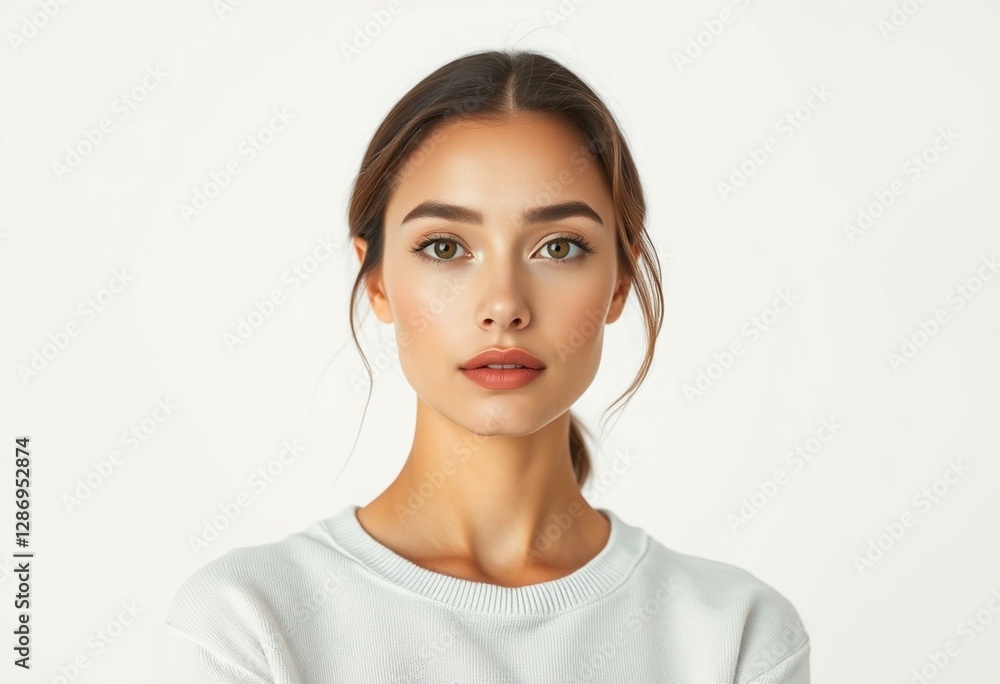 Portrait of a female with neutral makeup and simple clothing Portrait of a female with neutral makeup and simple clothing