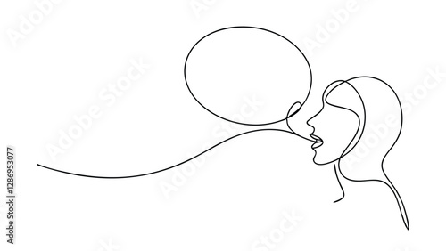 Single Line Drawing Woman Speaking Thought Bubble Communication Dialogue