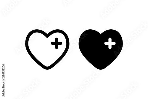 Heart with plus sign icon in outline and solid Vector