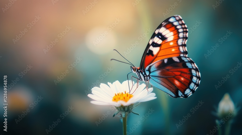 Fototapeta premium Showcasing women's day celebration with a butterfly on flower, underlining earth day unity