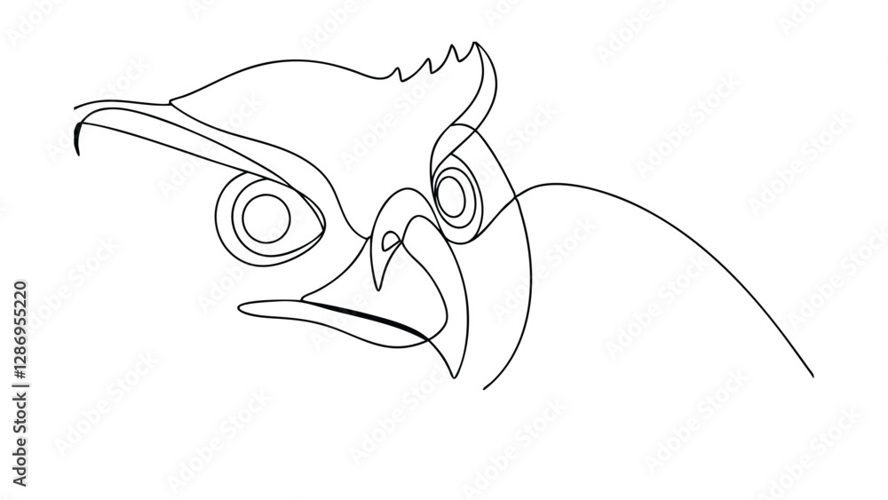 Obraz premium Singleline Owl Drawing, Bird Art, Minimalist Wildlife Sketch