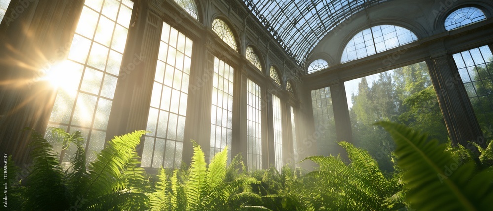 Sunlit Greenhouse Ferns, Nature Wallpaper Sunlit Greenhouse Ferns, Nature Wallpaper