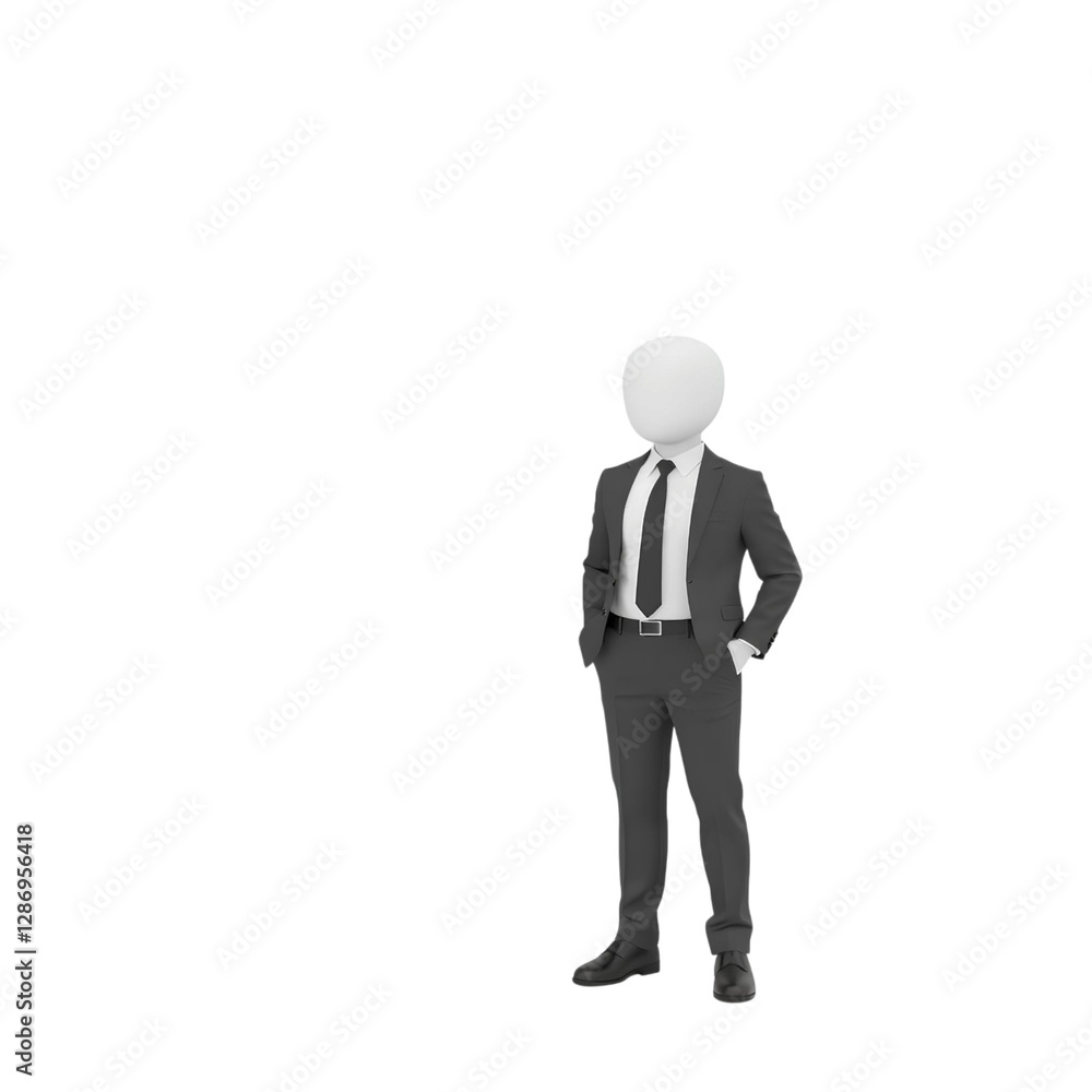 3d faceless businessman in a formal suit standing confidently, representing leadership and professionalism, high quality png isolated on transparent background 3d faceless businessman in a formal suit standing confidently, representing leadership and professionalism, high quality png isolated on transparent background