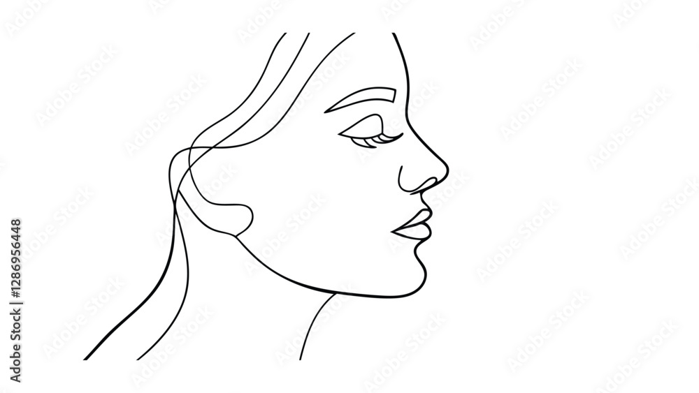 Elegant Minimalist Line Art Female Face Profile Drawing Sketch Elegant Minimalist Line Art Female Face Profile Drawing Sketch