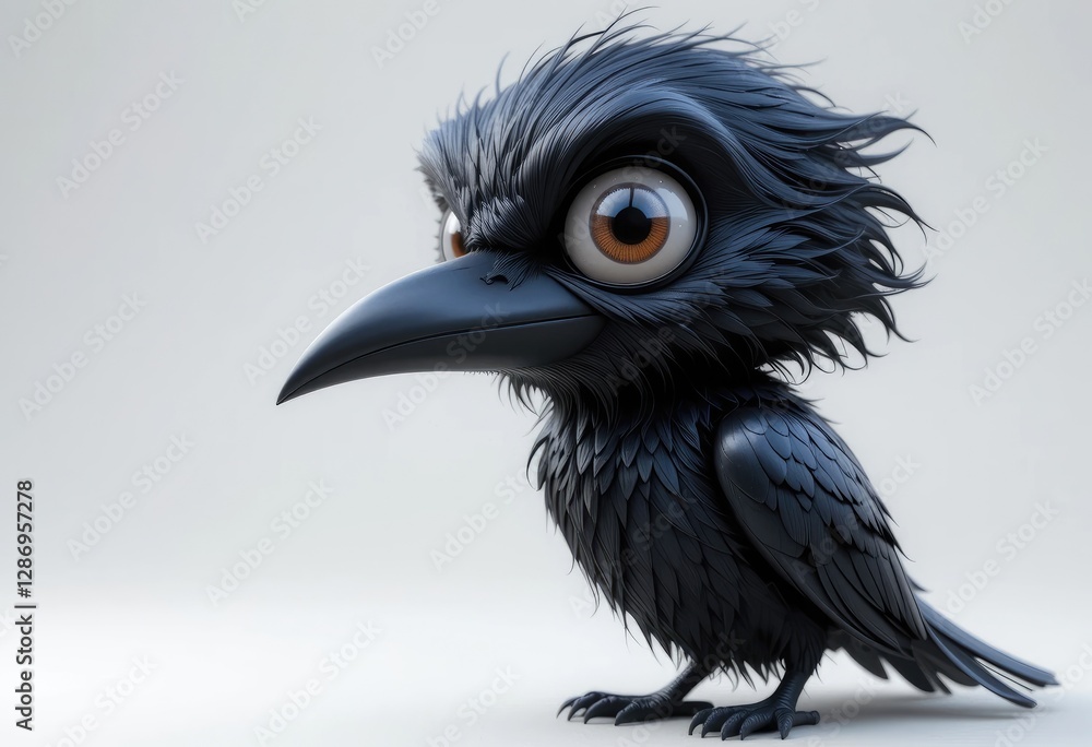 Fototapeta premium Cartoon Crow Character Illustration with Big Eyes and Black Feathers
