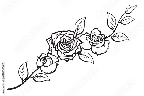 black illustration of rose bouquet isolated on white background
