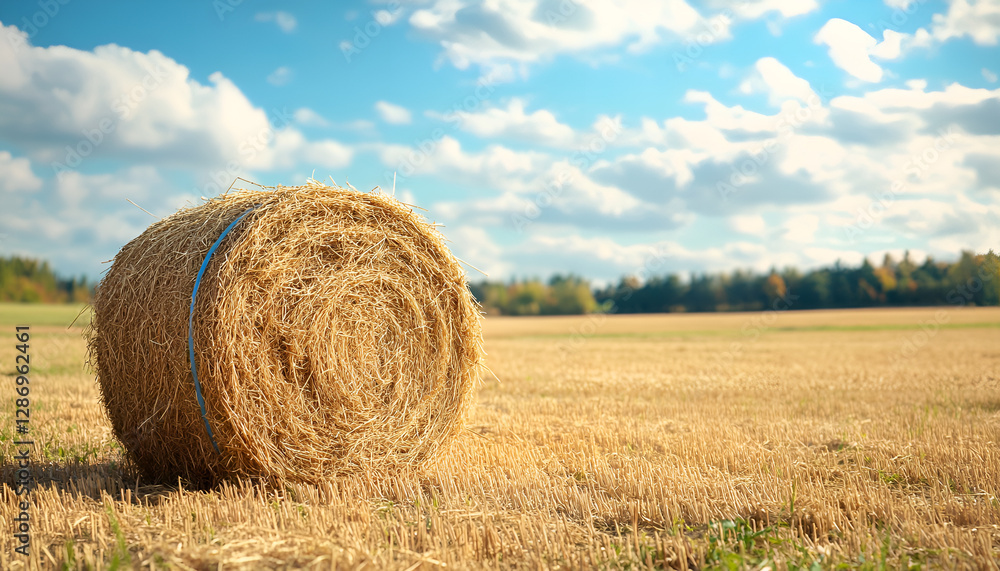 Pile of hay on field on sunny day. Space for text Pile of hay on field on sunny day. Space for text