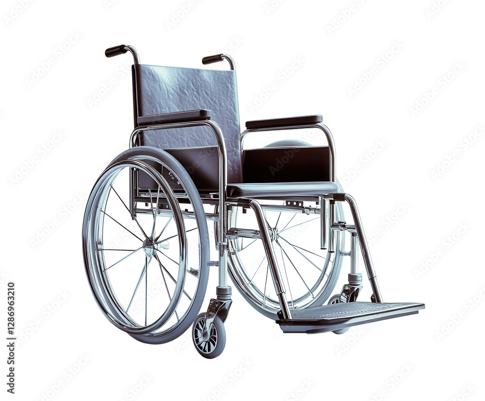 Fototapeta premium An advanced wheelchair design emphasizing mobility and inclusivity, pure flat white background. PNG transparent.