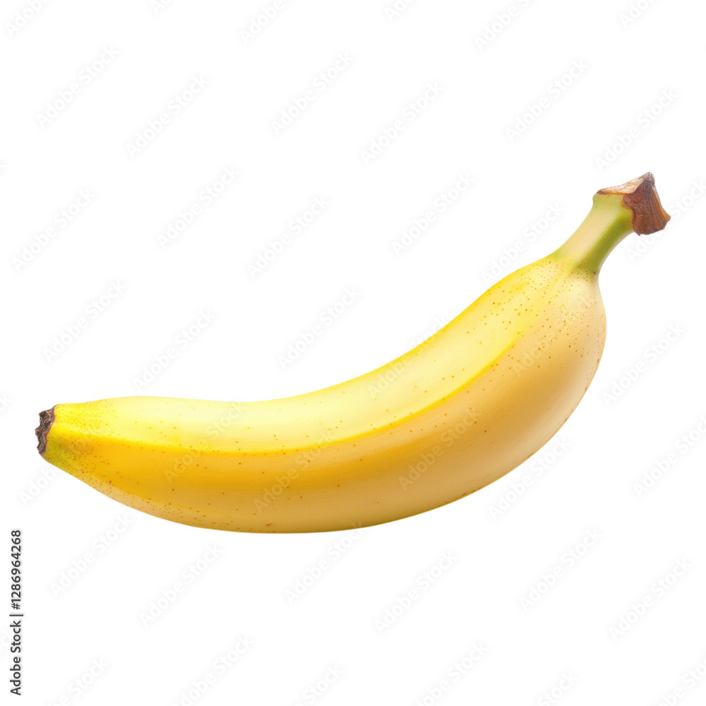 A ripe yellow banana with a smooth surface, slightly curved and tapered at both ends. A ripe yellow banana with a smooth surface, slightly curved and tapered at both ends.