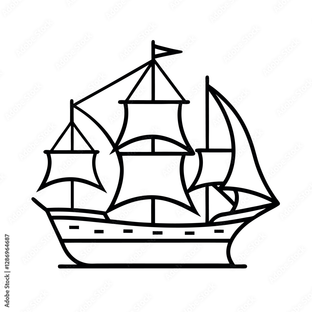 Simple Clipper Ship Line Art Vector for Minimalist Designs Simple Clipper Ship Line Art Vector for Minimalist Designs