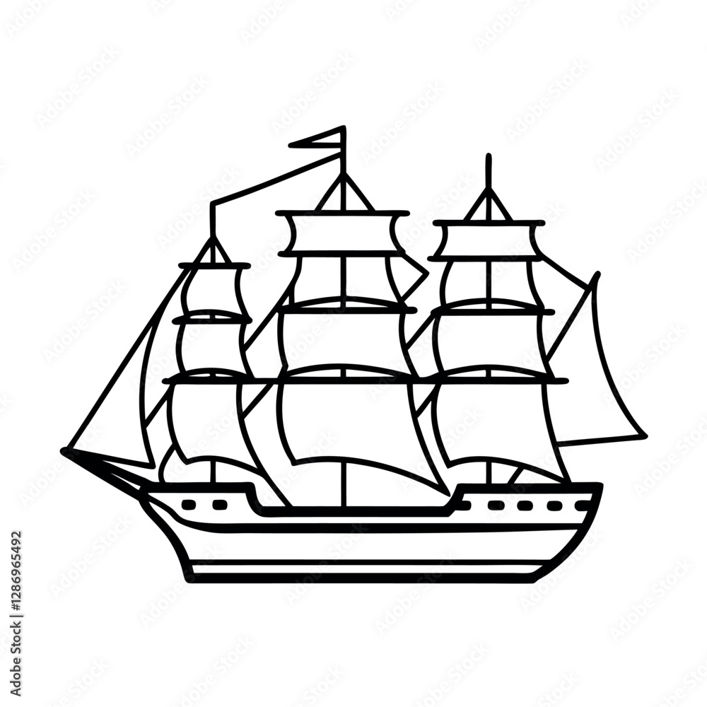 Nautical Clipper Ship Line Art Vector for Posters Nautical Clipper Ship Line Art Vector for Posters